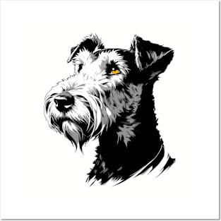 Stunning and Cool Airedale Terrier Monochrome and Gold Portrait for Father's Day Posters and Art